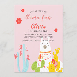 Convite Llama Diversão Aniversário Rosa