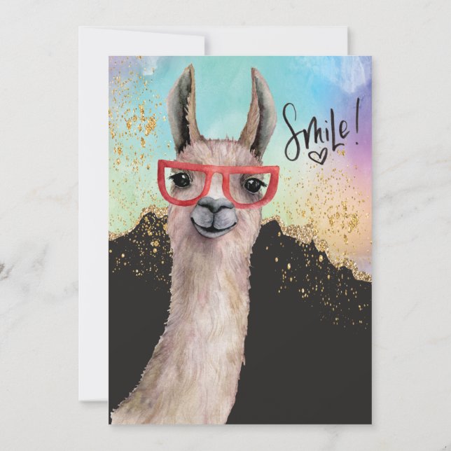 Convite Llama Divertido Brilho Aquarela Casamento Adiado (Verso)