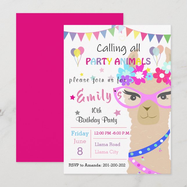 Convite Llama drama de moda (Frente/Verso)