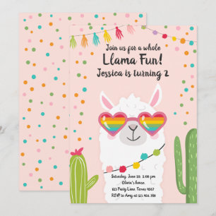 Convite Llama Fiesta Heart Sunglass Aniversário