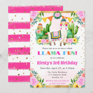 Convite Llama Floral de Verão em Aquarela Aniversário de C