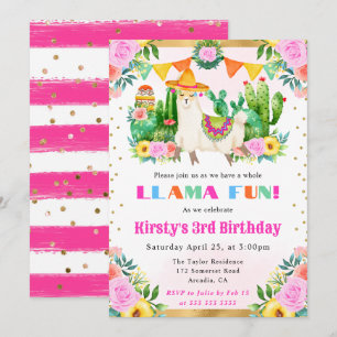 Convite Llama Floral de Verão em Aquarela para Aniversário