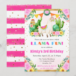 Convite Llama Floral de Verão em Aquarela para Aniversário