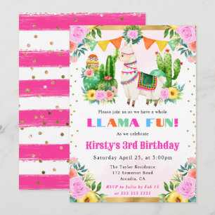 Convite Llama Floral de Verão em Aquarela para Aniversário