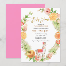 Convite Llama Mama Citrus Floral Greenery Chá de fraldas