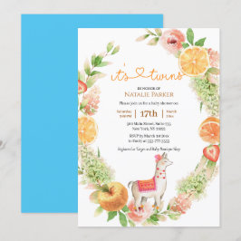 Convite Llama Mama Citrus Greenery Twin Boys Chá de fralda