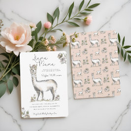 Convite Llama Mamma Watercolor Llama SketChá de fraldas Em