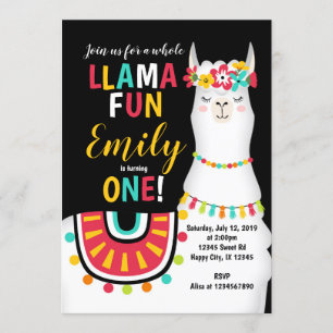 Convite Llama primeira chamada de aniversário