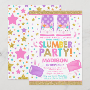 Convite Llama Slumber Party Llama Aniversário