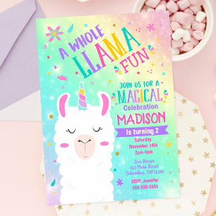 Convite Llama Unicorn Aniversário do Partido Magnético
