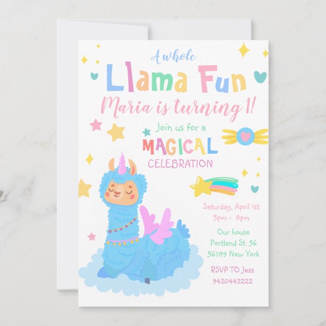 Convite Llamacorn Festa mágica Llama diversão Aniversário (Frente)