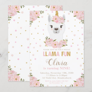 Convite Llamacorn Floral Cor-de-Rosa Unicórnio Aniversário