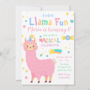 Convite Llamacorn Magical Llama Kids Colorida Aniversário
