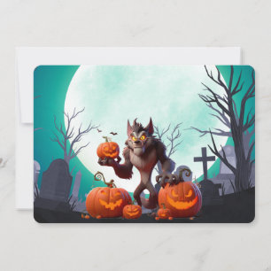 Convite lobisomem de Halloween e abóboras