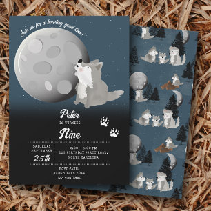 Convite Lobo Bonito Floresta Lunar Uivando Aniversário Inf