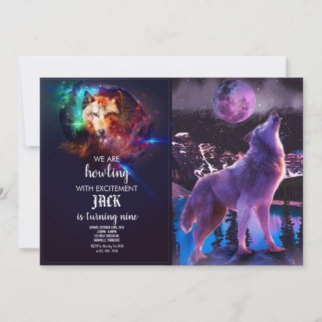 Convite lobo-cinza uivando na floresta (Frente)