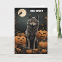 Lobo Majestoso e Pumpkins debaixo da Lua