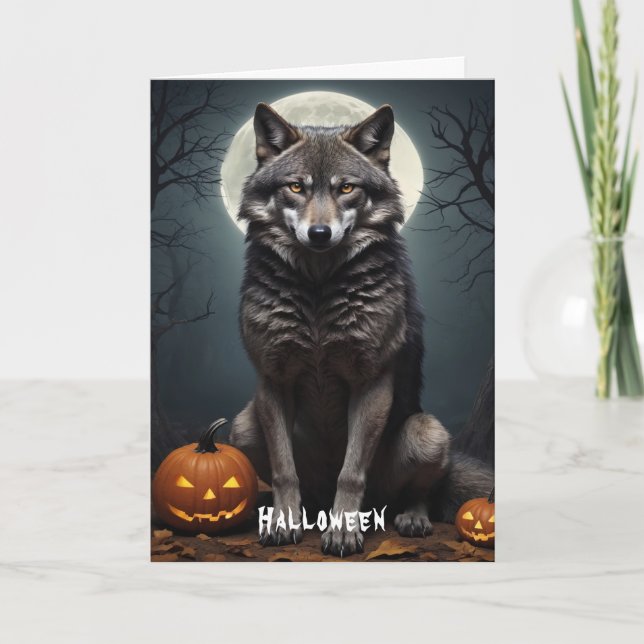 Convite Lobo Misterioso com Arte de Halloween de Pumpkin (Frente)