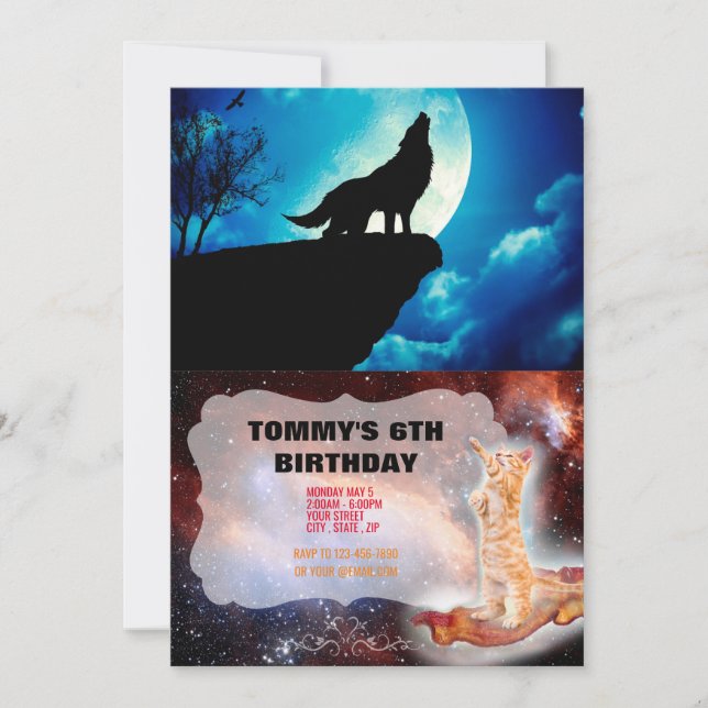 Convite Lobo na silhueta uivando até a lua de cheio (Frente)