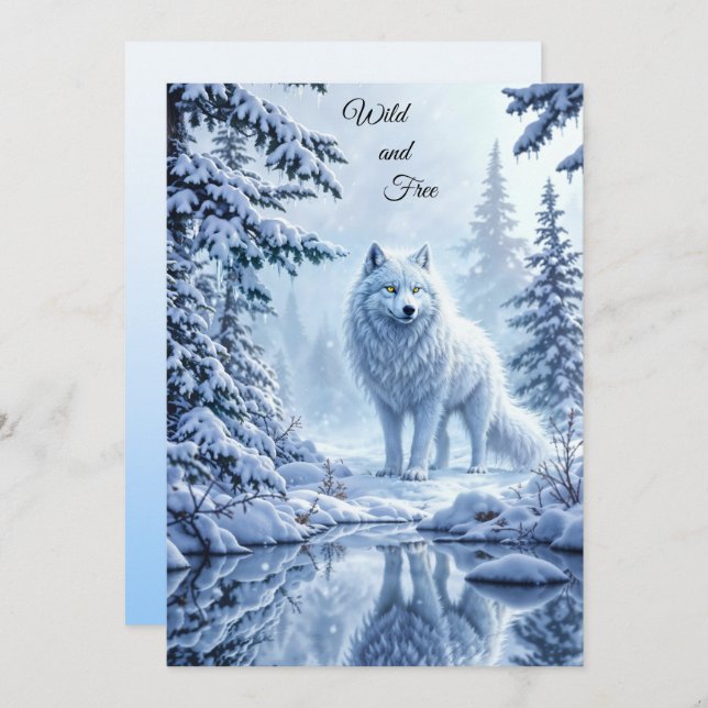 Convite Lobo-neve selvagem predadores natureza arte de inv (Frente/Verso)