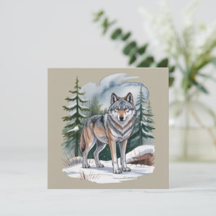 Convite Lobo Retrô de Inverno Aquarela 90's Natureza Selva
