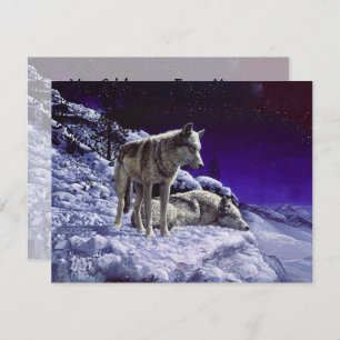 Convite Lobos cinzas na neve de inverno à noite