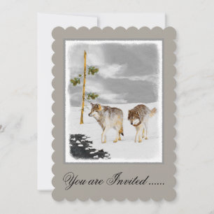 Convite Lobos na Pintura da Neve - Arte Original sobre a V