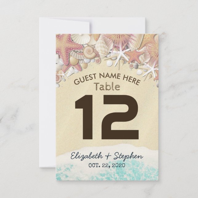 Convite Local de Casamento Número da Tabela Summer Beach S (Frente)