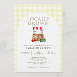 Convite Locally Grown Baby Shower Farm Market Gingham