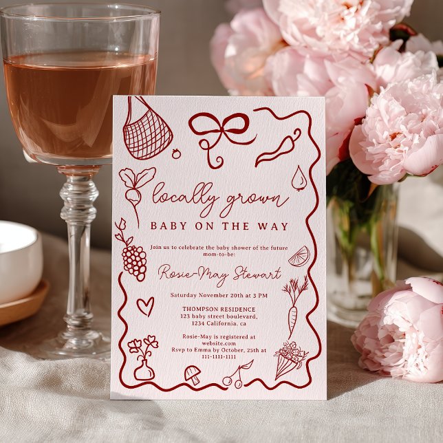 Convite Locally Grown Baby Shower Red Farmer’s Market (Locally Grown Baby Shower Red Farmer’s Market Invitation)