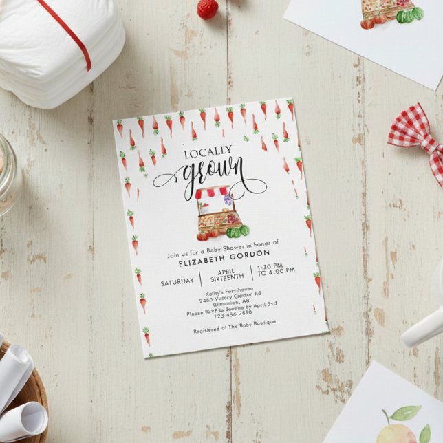 Convite Locally Grown Baby Shower Watercolor Carrots (Criador carregado)