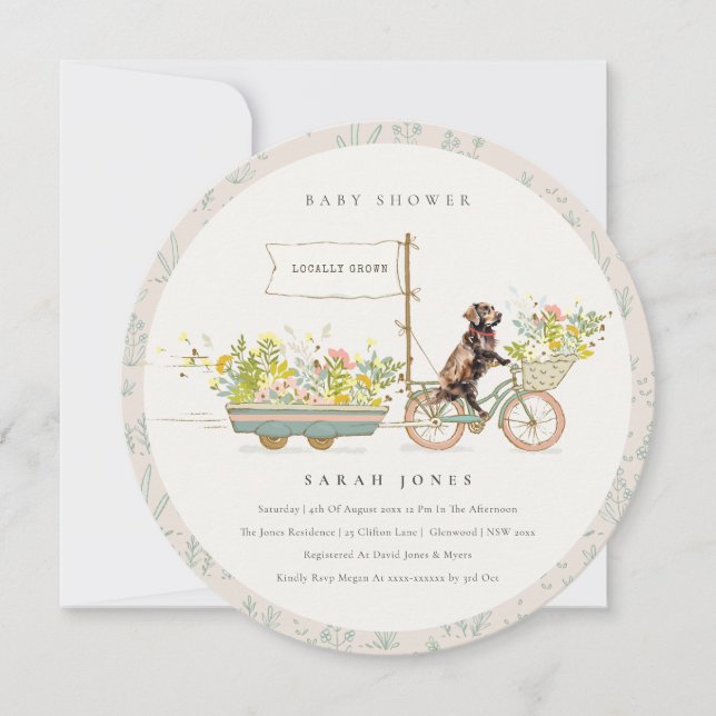 Convite Locally Grown Chocolate Retriever Baby Shower (Frente)