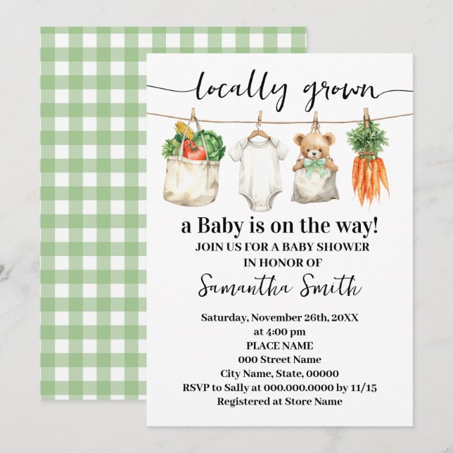 Convite Locally Grown Farmers Market Baby Shower (Frente/Verso)