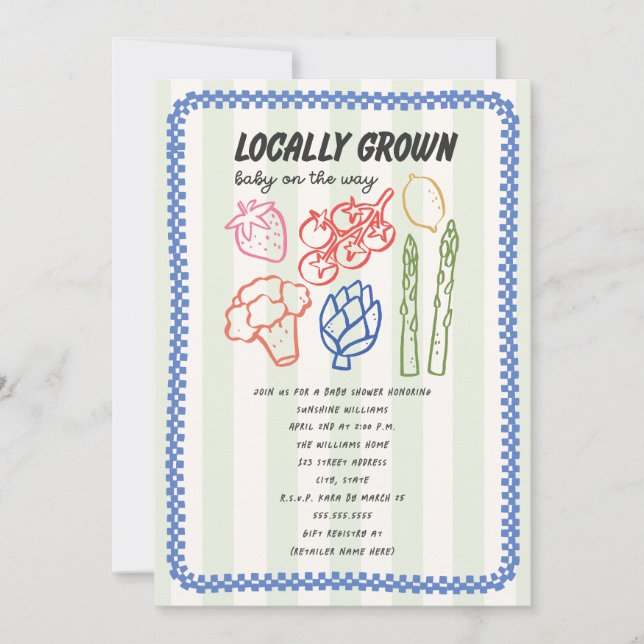 Convite Locally Grown Farmers Market Blue Boy Baby Shower (Frente)