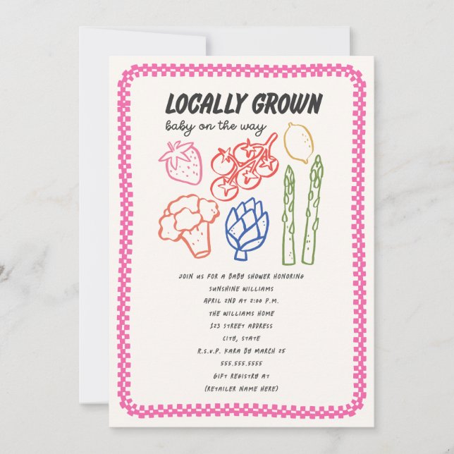 Convite Locally Grown Farmer's Market Girl Baby Shower (Frente)