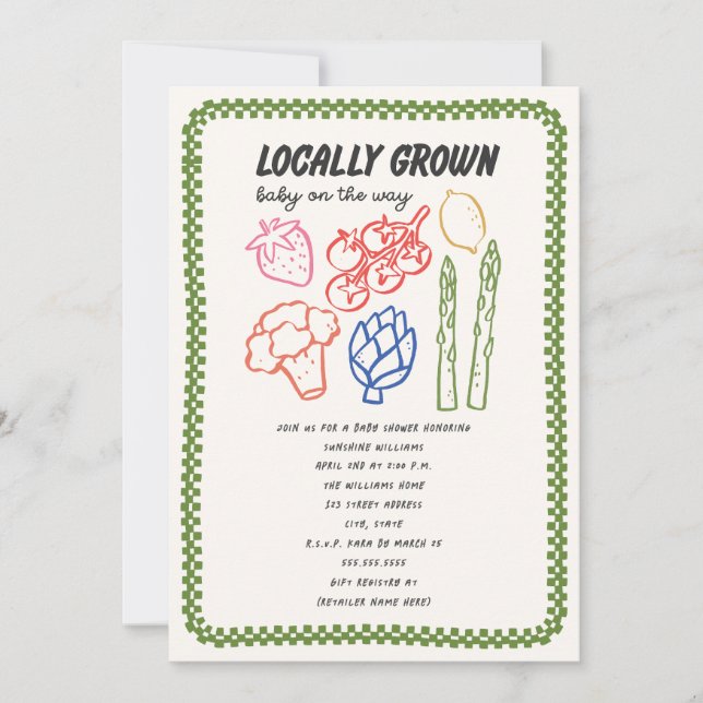 Convite Locally Grown Farmer's Market Neutral Baby Shower (Frente)