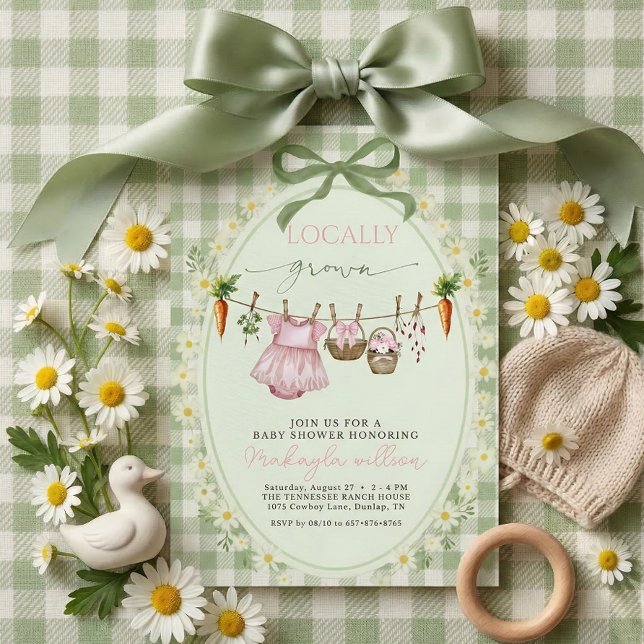 Convite Locally Grown gingham Farmers Baby Girl Shower  (Criador carregado)