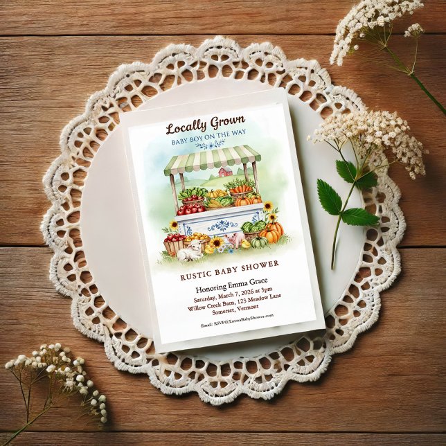 Convite Locally Grown Market Boy Baby Shower Invitation (Criador carregado)