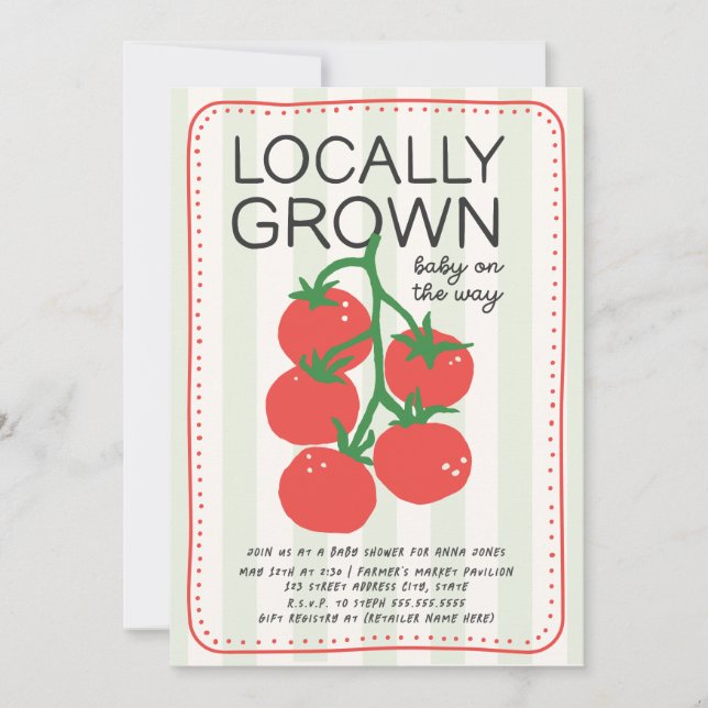 Convite Locally Grown Market Tomato Neutral Baby Shower (Frente)