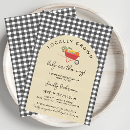 Convite Locally Grown Modern Grey Gingham Baby Shower