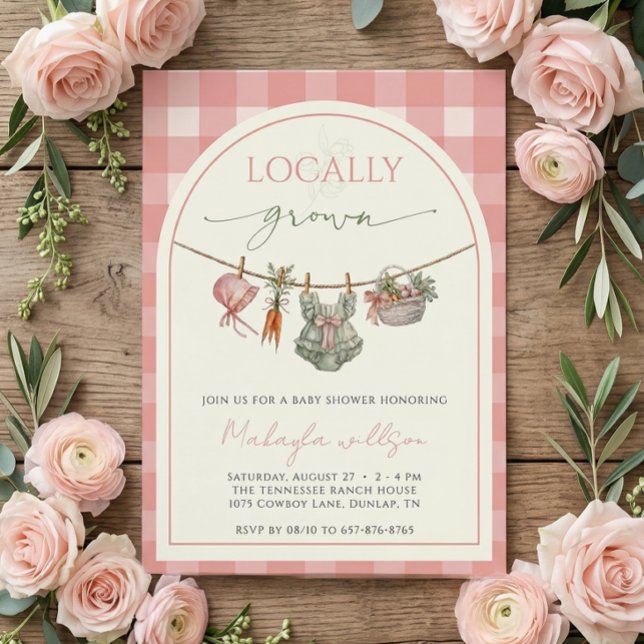 Convite Locally Grown  Pink Farmers Baby Girl Shower  (Criador carregado)