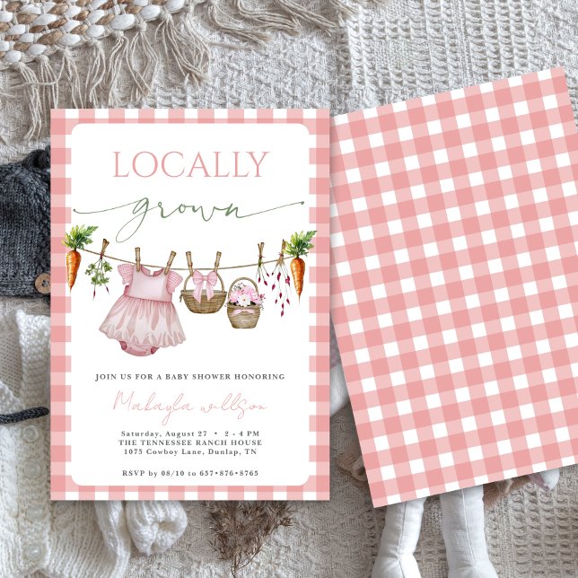 Convite Locally Grown  Pink Farmers Baby Girl Shower  (Criador carregado)