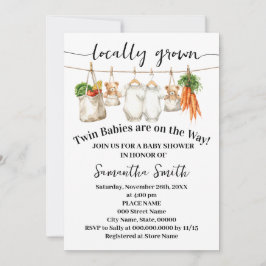 Convite Locally Grown Twins on the Way Baby Shower