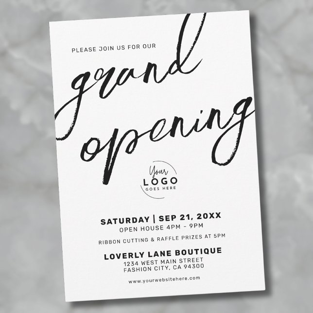 Convite Logotipo branco preto Grande Abertura da Empresa (Black White Logo Business Grand Opening Invitation)