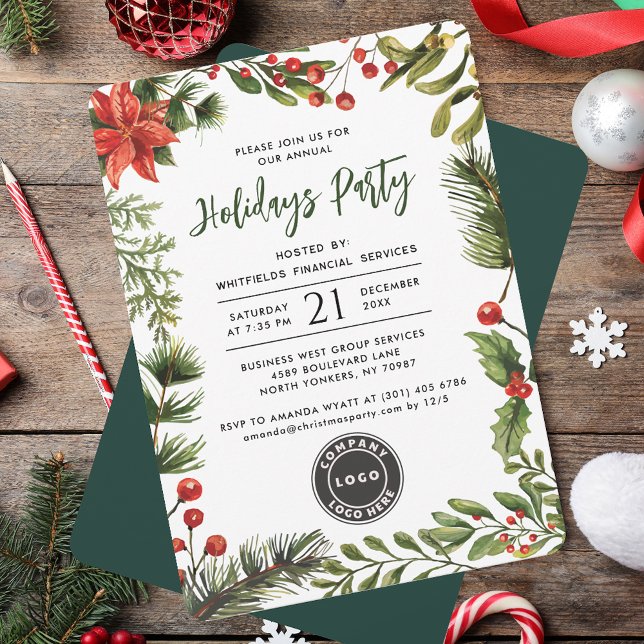 Convite Logotipo comercial moderno Festa de Natal Watercol (Modern Business Logo Watercolor Christmas Party Invitation)