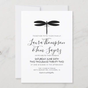 Convite Logotipo de casamento de libélula simples preto e 