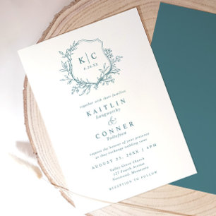 Convite Logotipo de Casamento Formal Clássico com Crista e