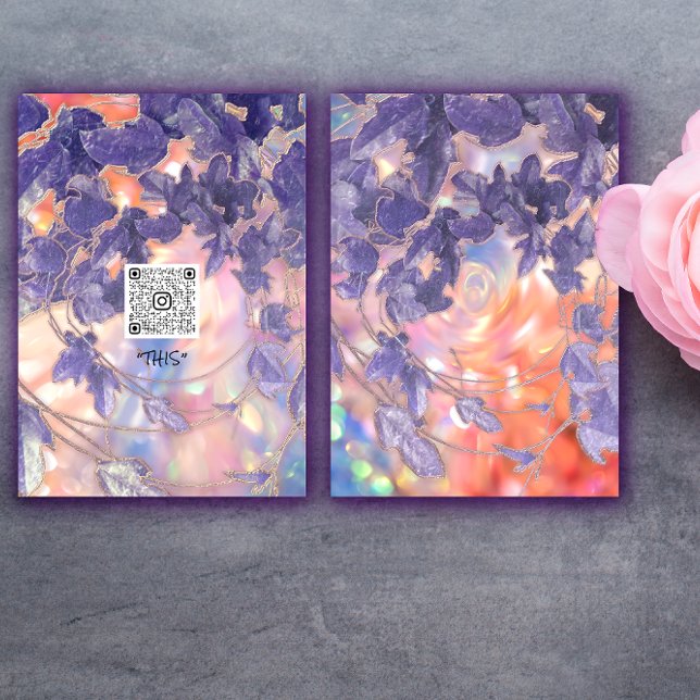 CONVITE LOGOTIPO DE FALÊNCIA MODERNA HOLOGRÁFICA FALTA DE  (EVENT HOLOGRAPHIC MODERN LEAFS WREATH QR LOGO INVITATION)