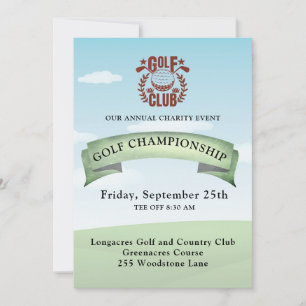 Convite Logotipo do Torneio de Caridade do Clube de Golfe 