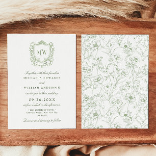Convite Logotipo Monograma Vintage Crest Casamento Botânic